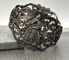 Vintage Peru Sterling Silver Storyteller Filigree Lady Man 7&rdquo; Cuff Bracelet READ