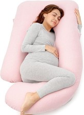 Momcozy Pregnancy Pillows for Sleeping, U Shaped Full Body Maternity Pillow Pink