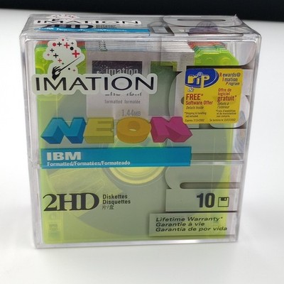 IMATION IBM Formatted Neon 2HD Diskettes 10 Pack 1.44 MB NEW SEALED 