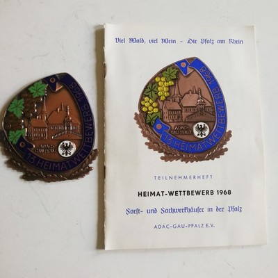 Plakette 13. Heimat Wettbewerb 1968 ADAC Gau Pfalz Teilnehmerheft Sammler