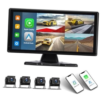 1080P Backup Camera System Kit with Carplay&Android Auto,10.36 Inch Reversing 