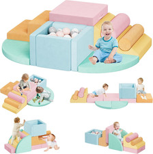 12 PCS Foam Climbing Blocks for Toddlers with Ball Pit, Safe Soft Play Gym Set,B