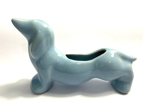 Vintage Shawnee Pottery  Light Blue DACHSUND Planter 5” Long - MCM Retro