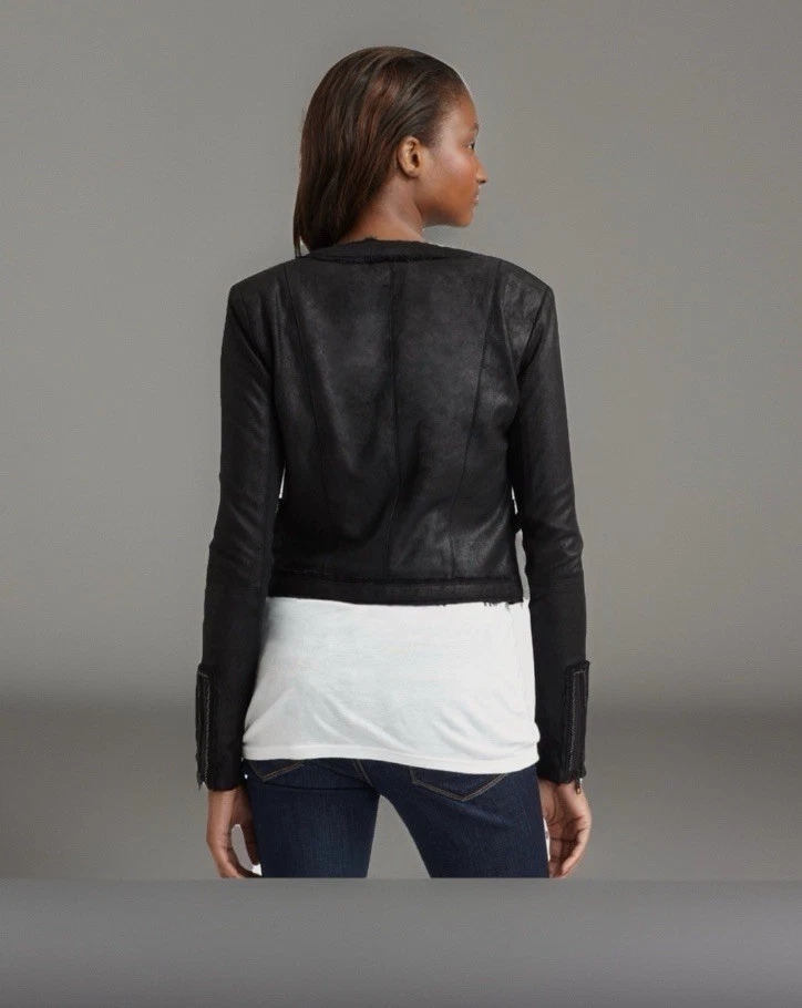 Veda Medium Leather Suede Jacket Upscale High End Medium Fringe  - Image 2 of 4