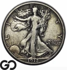 1918-D Walking Liberty Half Dollar Tough Better Date All Conditions Desired, VF+