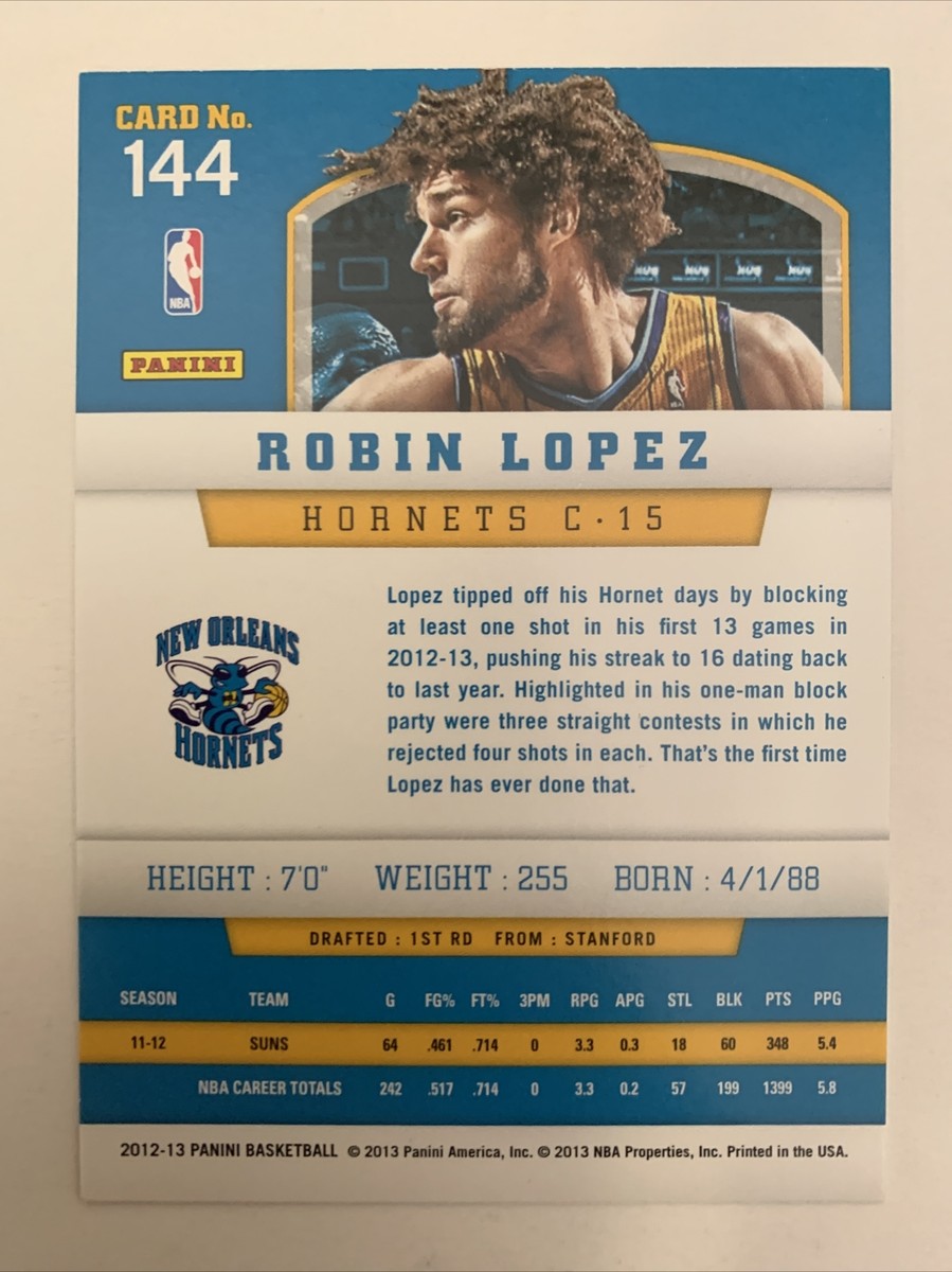 2012-13 NBA Panini Robin Lopez Autograph Signed Card #144 In