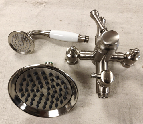 Signature Hardware Alliston Exposed Pipe Shower w/Hand Shower-Brushed Nickel