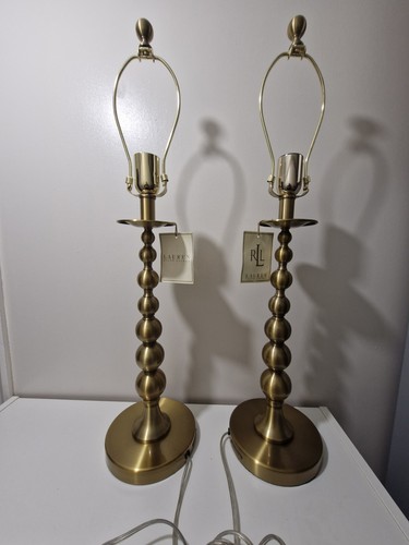 Ralph Lauren Gold Ball Table Lamps Brushed x2 Table Lamps (RALPH LAUREN) - Picture 7 of 11