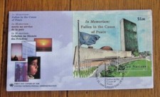 FALLEN PEACEKEEPERS BLUE BERETS FOR PEACE SOUVENIR SHEET 1999 FDC UNNY