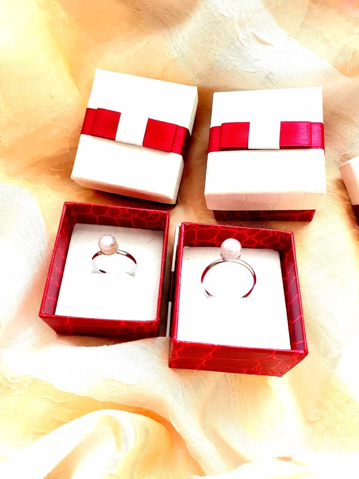 anello in argento sterling con Perla in vetro rosa - Immagine 3 di 3