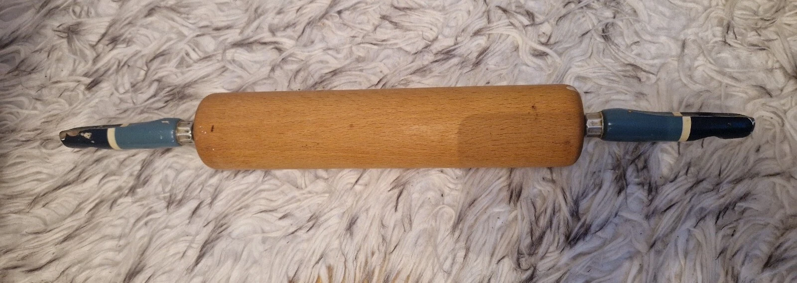Rare Mid Century Prestige Rolling Pin Vintage Kitchenware Blue Handles