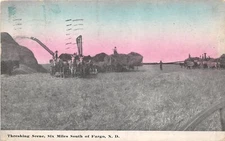 J35/ Fargo North Dakota Postcard c1910 Threshing Horse Farm Wagons  276