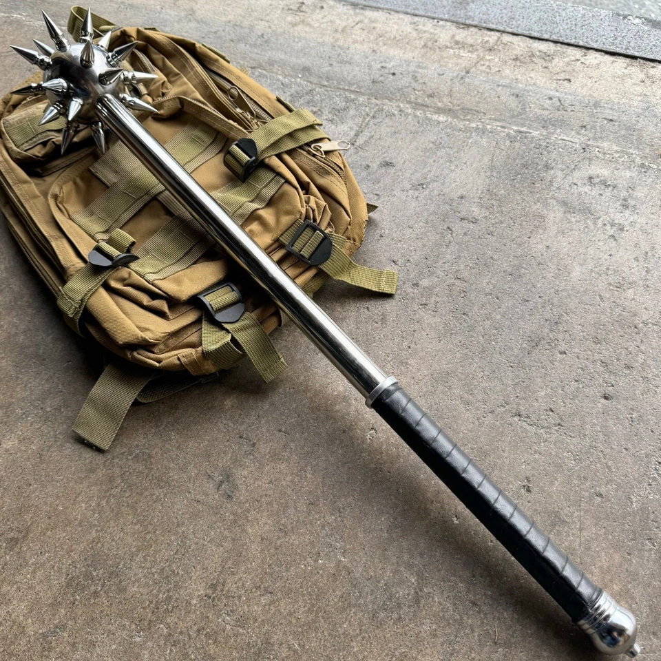 Maza bola medieval con púas plateada estrella de la mañana cromada 32” XL club de la Edad Media Foto 2 de 4