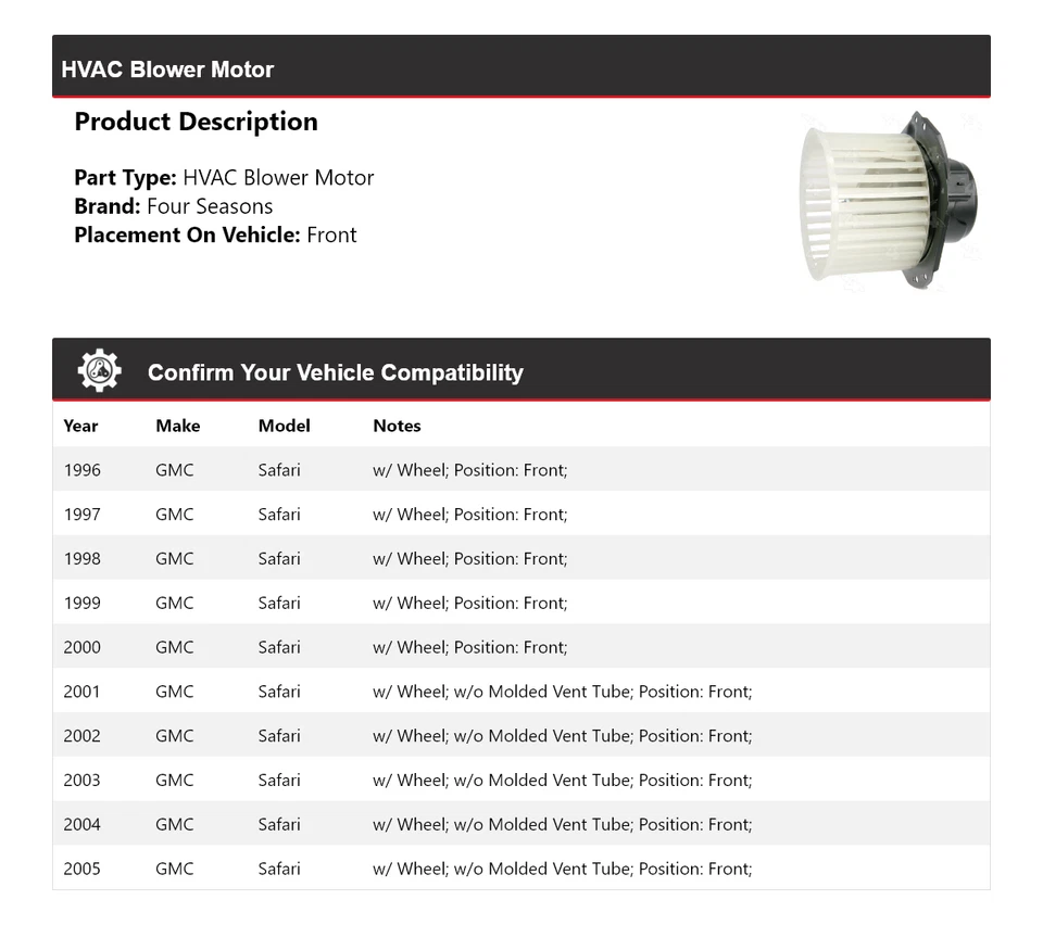 Soplador de climatización delantero para GMC Safari 1996-2005 4 estaciones 1997 1998 1999 2000 Foto 2 de 4