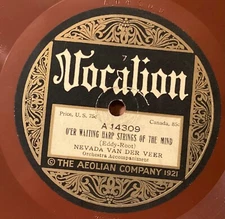 Nevada Van Der Veer – 78 rpm Vocalion 14309: O’er Waiting Harp Strings/LLOYD S