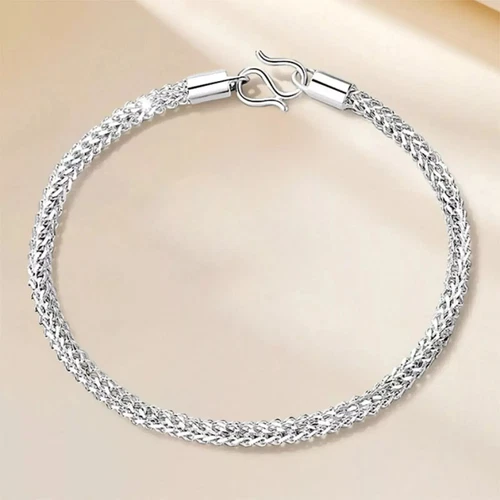 Pure Platinum 950 Chain Men Women Lucky 2.5mm Braided Wheat Bracelet 6.21g/7inch - Picture 2 of 9