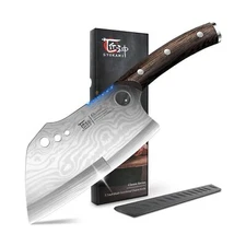 Meat Cleaver Chef Knife, 7.7 Inch Multifunction Butcher Knife With Herb Strip...