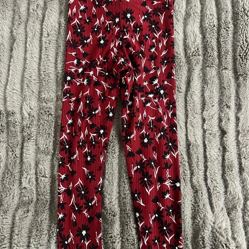 LuLaRoe Kids Leggings Small Medium Red Black White Floral Print pinstripes NWOT - Picture 6 of 7