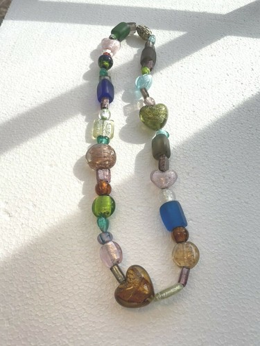 Vintage Hand made Venetian Murano studio Art Glass Beads 24" Necklace