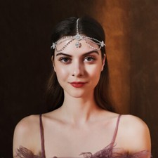 Women Silver Rhinestone Head Chain Headpiece Wedding Bridal Jewelry Hair Piece