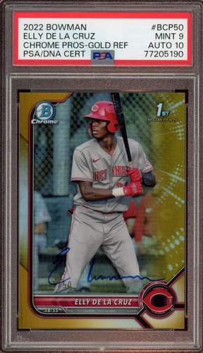 2022 Bowman Chrome Elly De La Cruz Gold Refractor Auto /50 Psa MINT 9/GEM MT 10