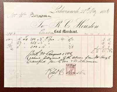 1886 R.C. Houston Coal Merchant Lochwinnoch Rechnung