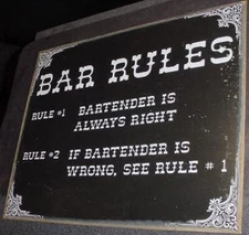 VINTAGE BAR RULES SIGN BARTENDER IS ALWAYS RIGHT  beer room liquor cocktail home