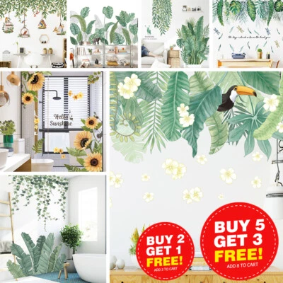 Tropical Green Leaves Plant Flower Wall Stickers Tree Nursery Home Decor Art - image 1 of 4