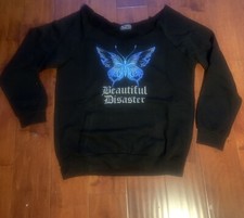 Disaster Pullover Sweatshirt Women s Butterfly Raw Neckline New Shirt 2X