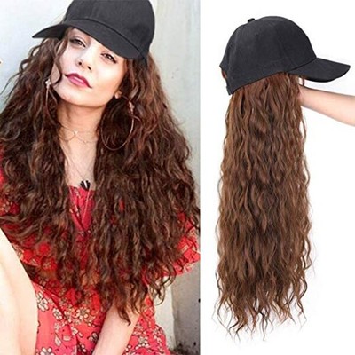 Baseball Cap Hat Wig Wavy Curly Long Synthetic Hair Hat Hairpiece
