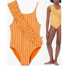NWT Habitual Girls' Kids' Ruffle One-Piece Swimsuit Youth Size 14 Orange