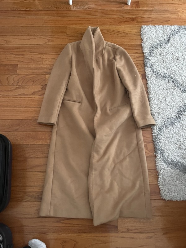 Reformation tan camel midi length long pea coat women’s small