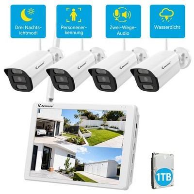 5MP IP Überwachungskamera Set AUßEN Videoüberwachung Monitor Funk WLAN 1TB HD