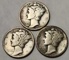 1927 P D S Mercury Dimes (3) Coin Lot, 90% Silver Coins, Great 4 Albums M-27AB15