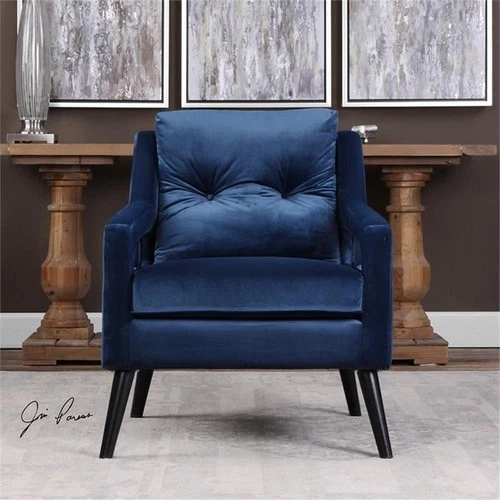 Uttermost OBrien Contemporary Wood and Fabric Arm Chair in Blue and Black - Picture 7 of 11