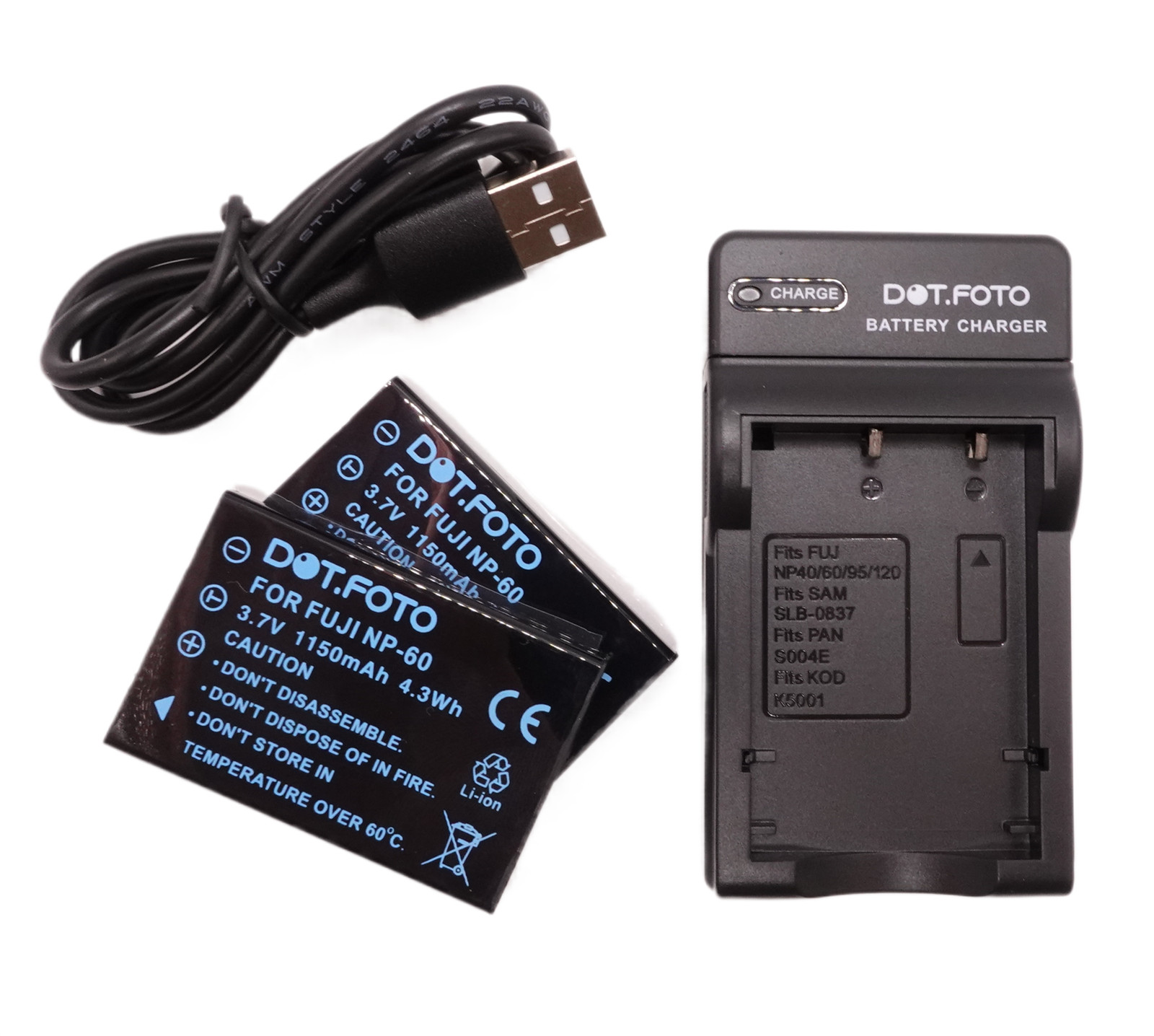 2x NP-60 Battery & USB Charger for Fujifilm FinePix 50i F401 F410 F601 Zoom M603