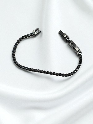 Tennisarmbänder schwarz Stahl Herren mit Zirkonia Länge cm. 16+ Verlängerung cm.3