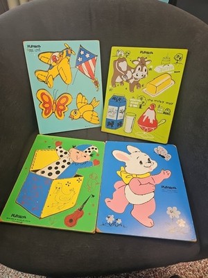Lot 4 Vintage Playskool Wooden Puzzles Peter Rabbit Jack In the Box Milky Way 