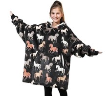 Horse Gifts for Girls, Women, Horse Lovers, Wearable Flannel Horse Grey-black