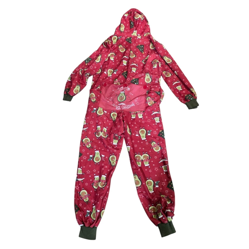 Funziez Navidad Aguacate Pijama Una Pieza Mono Con Capucha Rojo Mediano LEER Foto 3 de 4