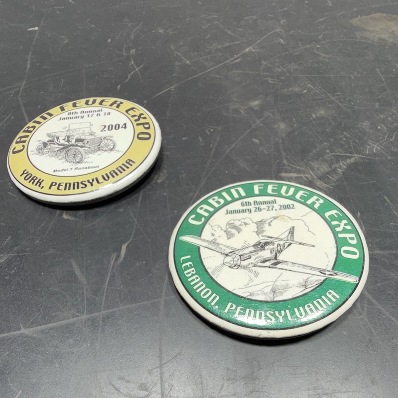 Vintage Cabin Fever Expo Pinback Buttons Lot of 2 York & Lebanon Pennsylvania 20