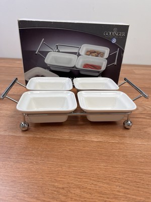 Godinger 4 Section Relish, Condiment, Nut, Snack Serving Dish with Metal Rack