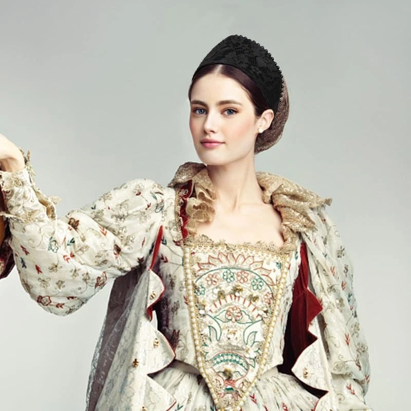 Diadema Capucha Francesa Anne Tudor Terciopelo Perla Gótico Renacimiento Accesorio Foto 3 de 4