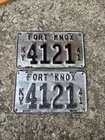 Vintage 1941 WW2 Fort Knox License Plate Military Vehicle Matching Pair Read