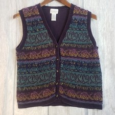 Vintage Koret Knits Women  s Sweater Vest SmaButton Front Textured Gray Bead NWT