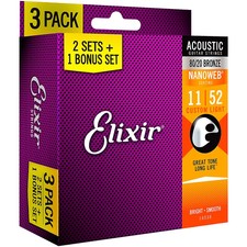 Elixir Bonus Pck 80/20 Bronze Acoustic Guitar Strings NANOWEB Custom Light 11-52