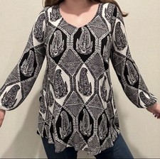 Show Me Your Mumu Tunic Top Long Sleeve Resortwear Paisley Black White Boho Sz S