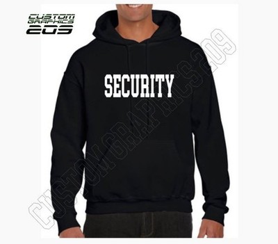 SECURITY Black Hoodie Front & Back Print Bold Text Unisex Cotton Blend Sweatshir