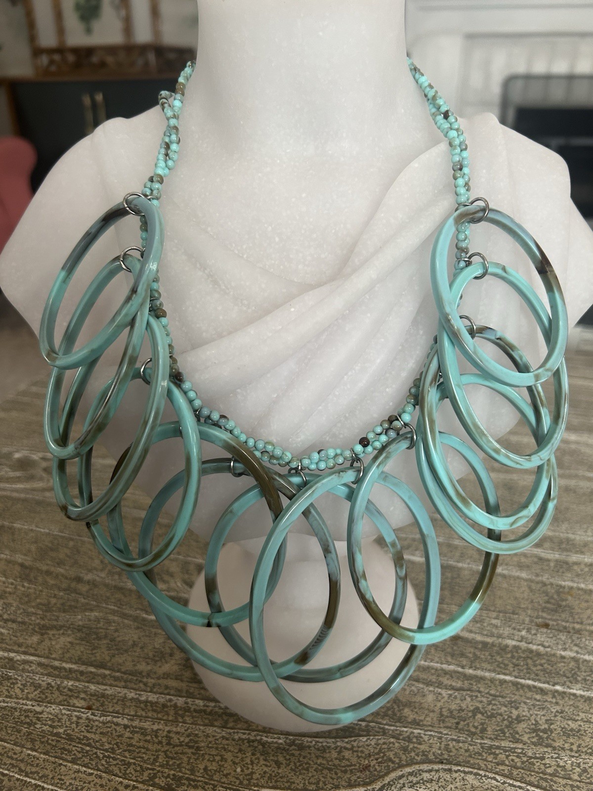 Unique Statement Turquoise Statement Bib Loop Bea… - image 1
