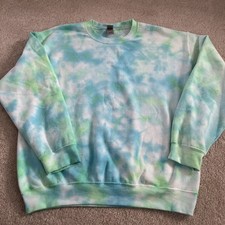 Gildan Heavy Blend L Crewneck Tie Dye Sweatshirt Blue Green White Multi EUC